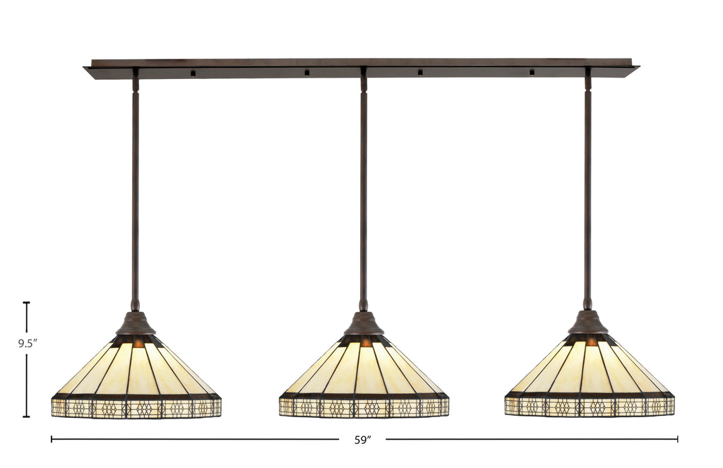 Any Three Light Multi Light Pendant in Bronze with 15" Honey & Brown Mission Art Glass Shade