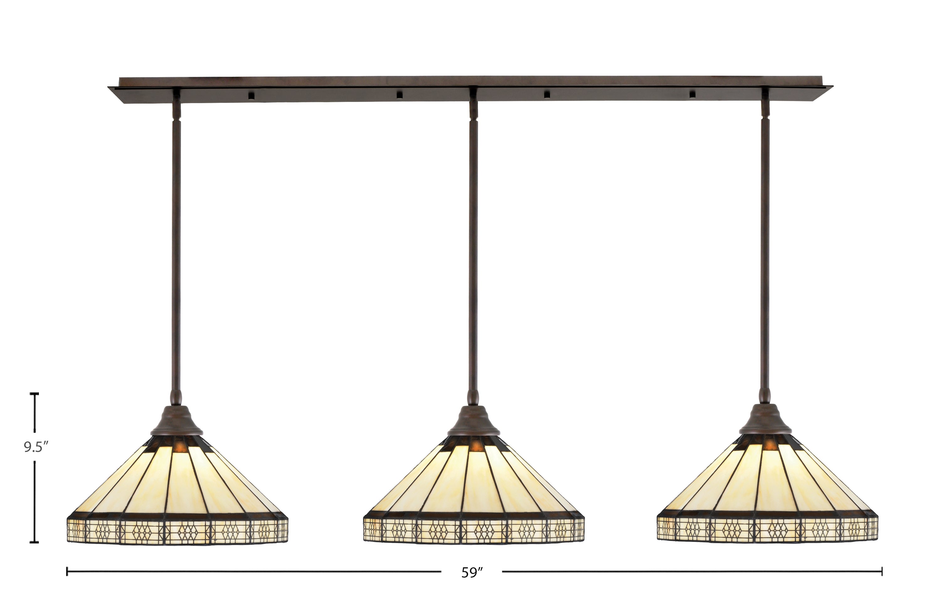 Any Three Light Multi Light Pendant in Bronze with 15" Honey & Brown Mission Art Glass Shade