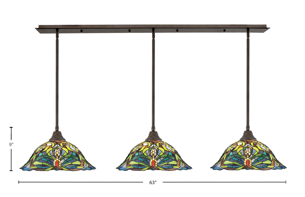 Any Three Light Multi Light Pendant in Bronze with 19" Kaleidoscope Art Glass Shade