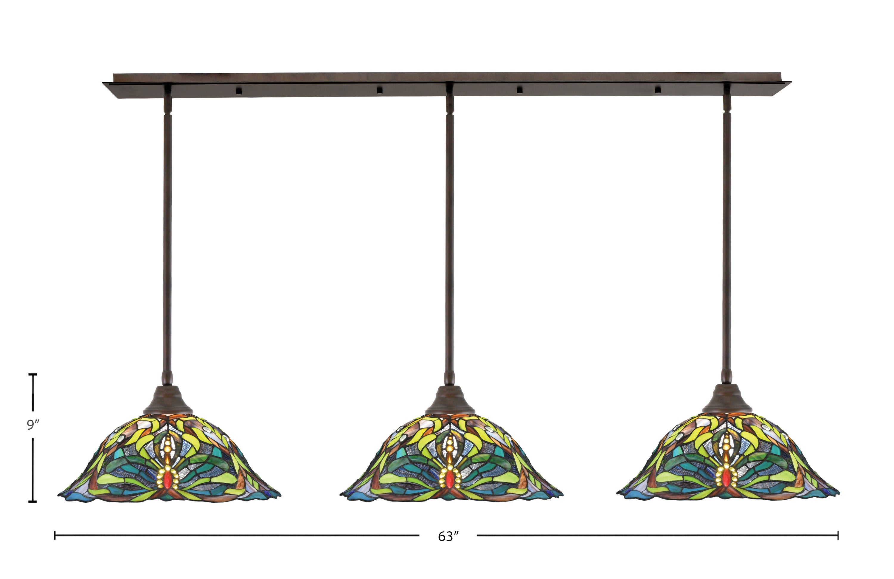 Any Three Light Multi Light Pendant in Bronze with 19" Kaleidoscope Art Glass Shade
