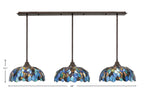 Any Three Light Multi Light Pendant in Bronze with 16" Blue Mosaic Art Glass Shade