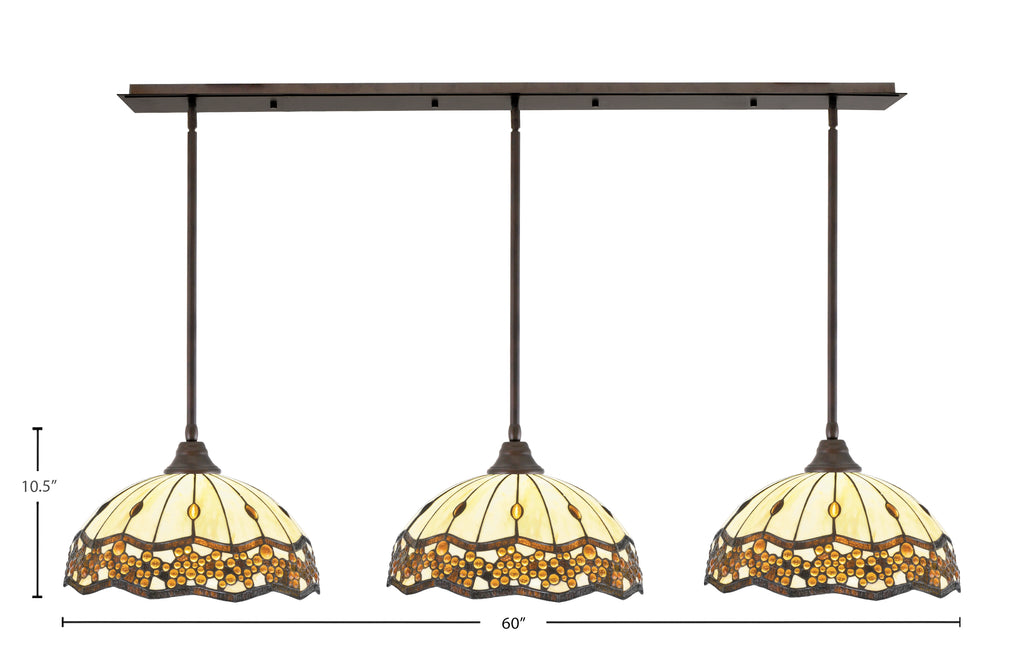 Any Three Light Multi Light Pendant in Bronze with 16" Roman Jewel Art Glass Shade
