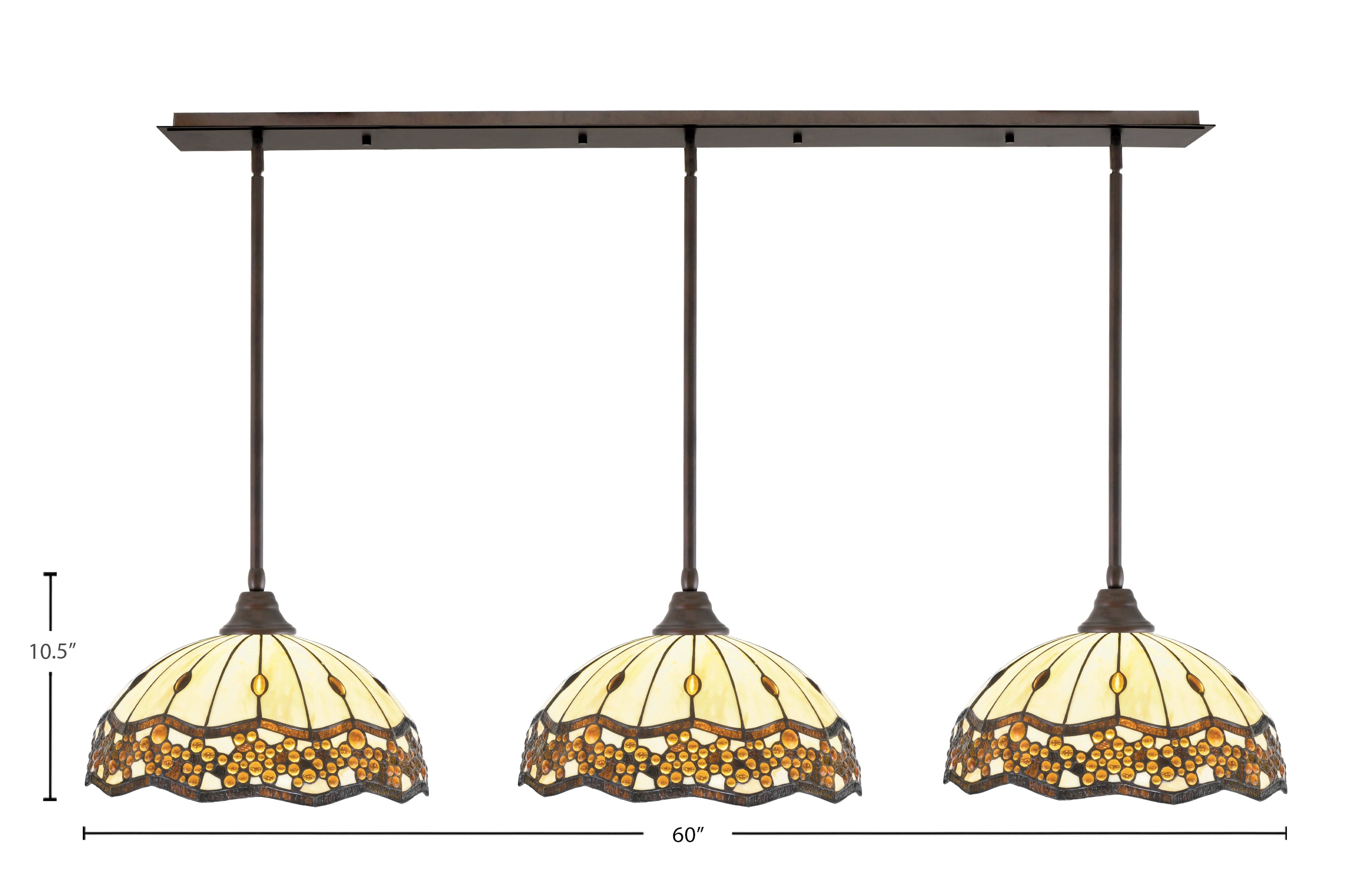 Any Three Light Multi Light Pendant in Bronze with 16" Roman Jewel Art Glass Shade