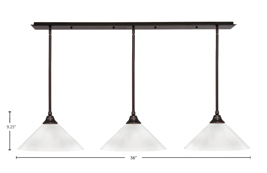 Stem Three Light Linear Pendalier in Dark Granite with White Marble Shade