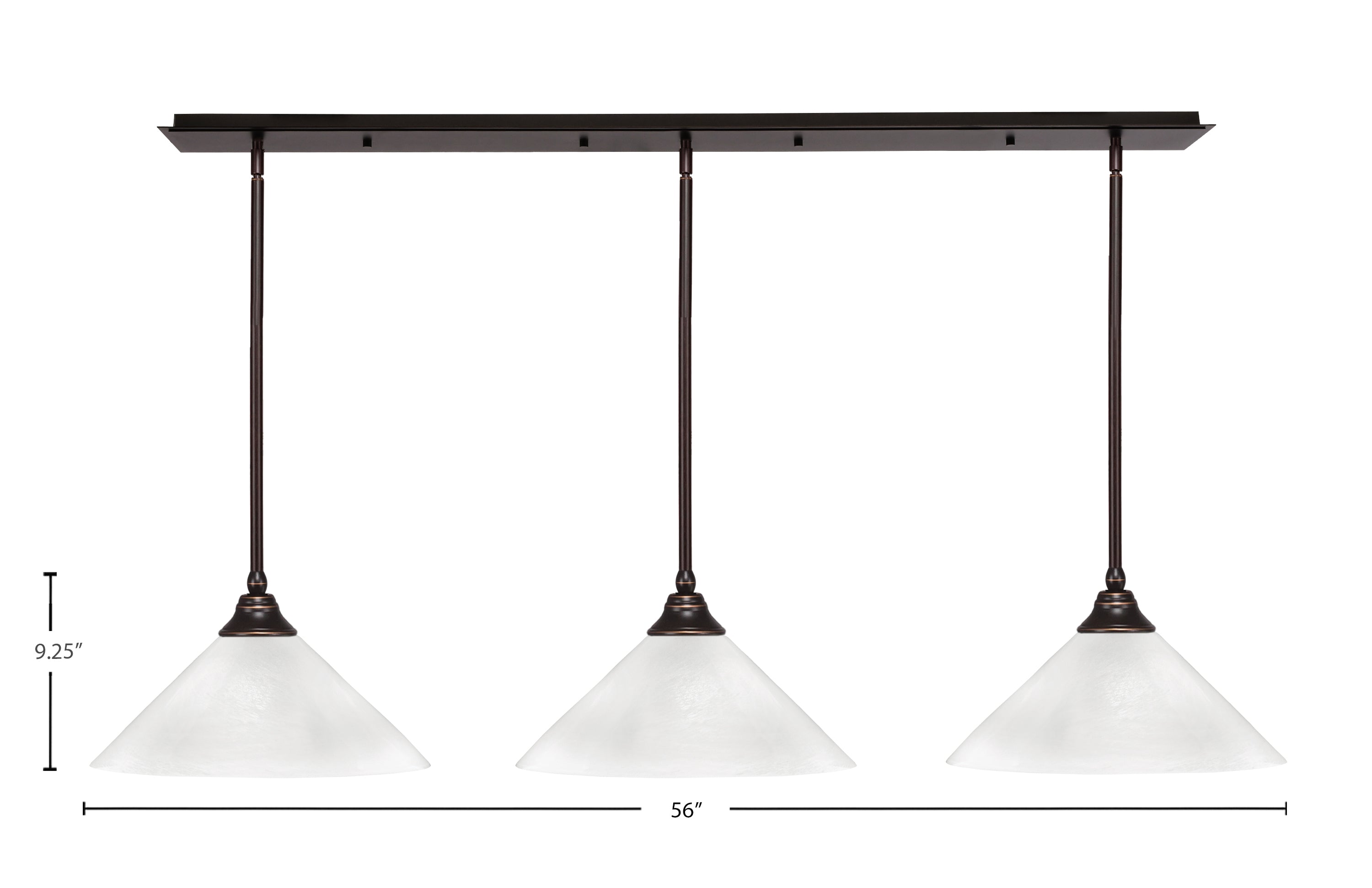 Stem Three Light Linear Pendalier in Dark Granite with White Marble Shade