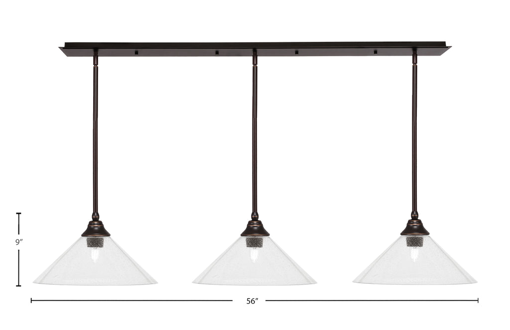 Stem Three Light Linear Pendalier in Dark Granite with Clear Bubble Shade