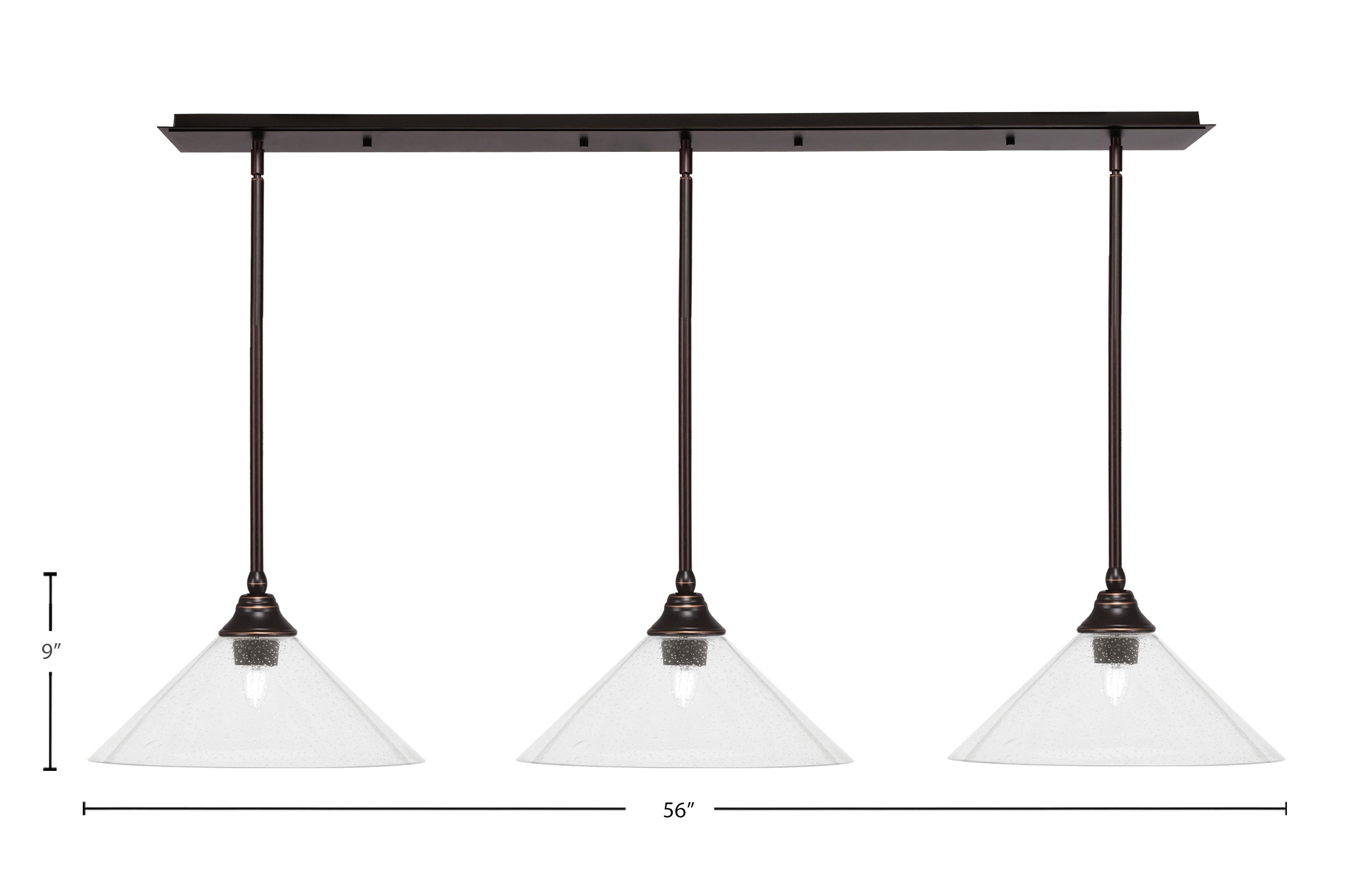 Stem Three Light Linear Pendalier in Dark Granite with Clear Bubble Shade