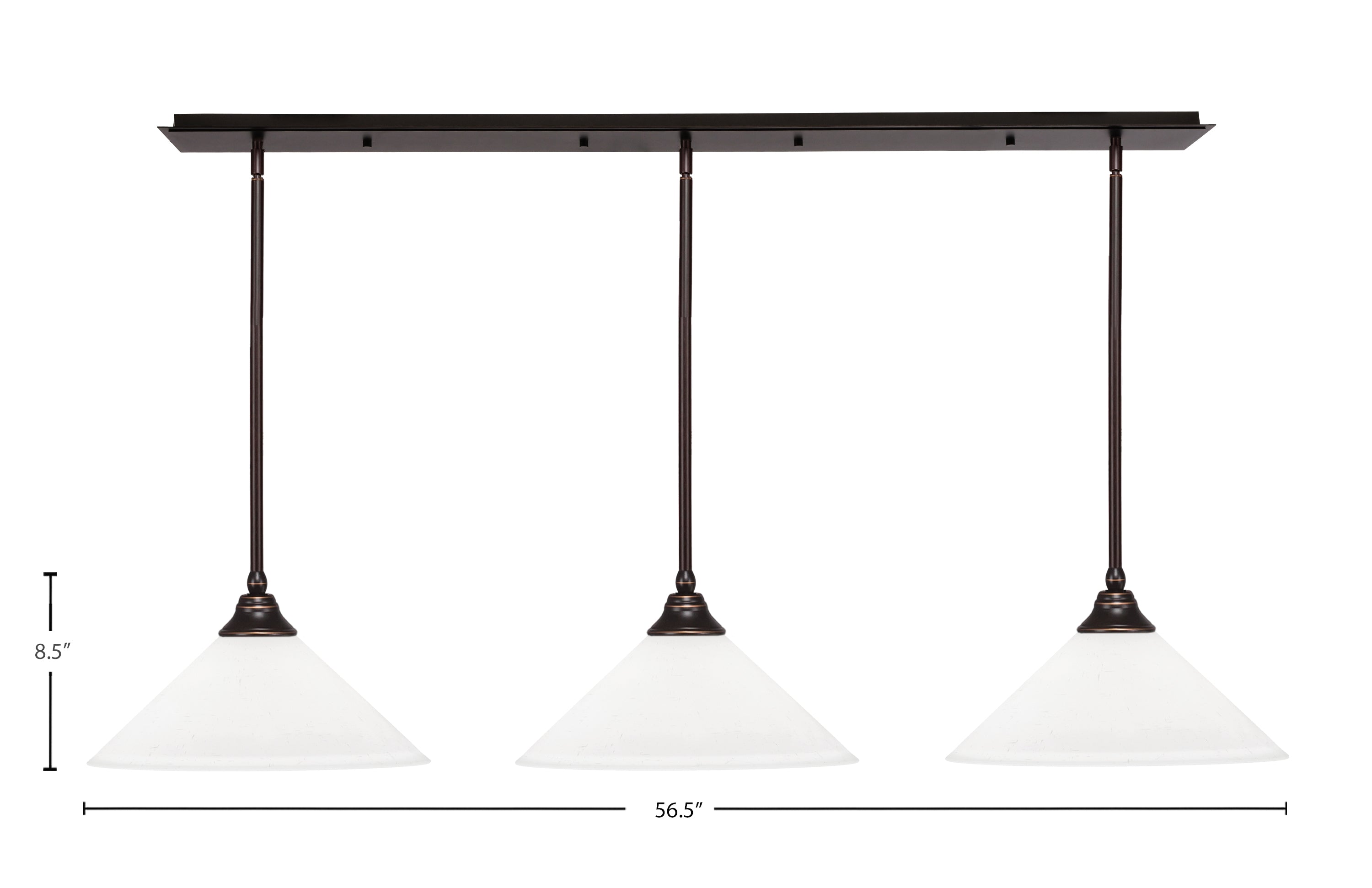 Stem Three Light Linear Pendalier in Dark Granite with 16" White Muslin Shade