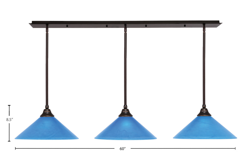 Any Three Light Multi Light Pendant in Dark Granite with 16" Blue Italian Shade