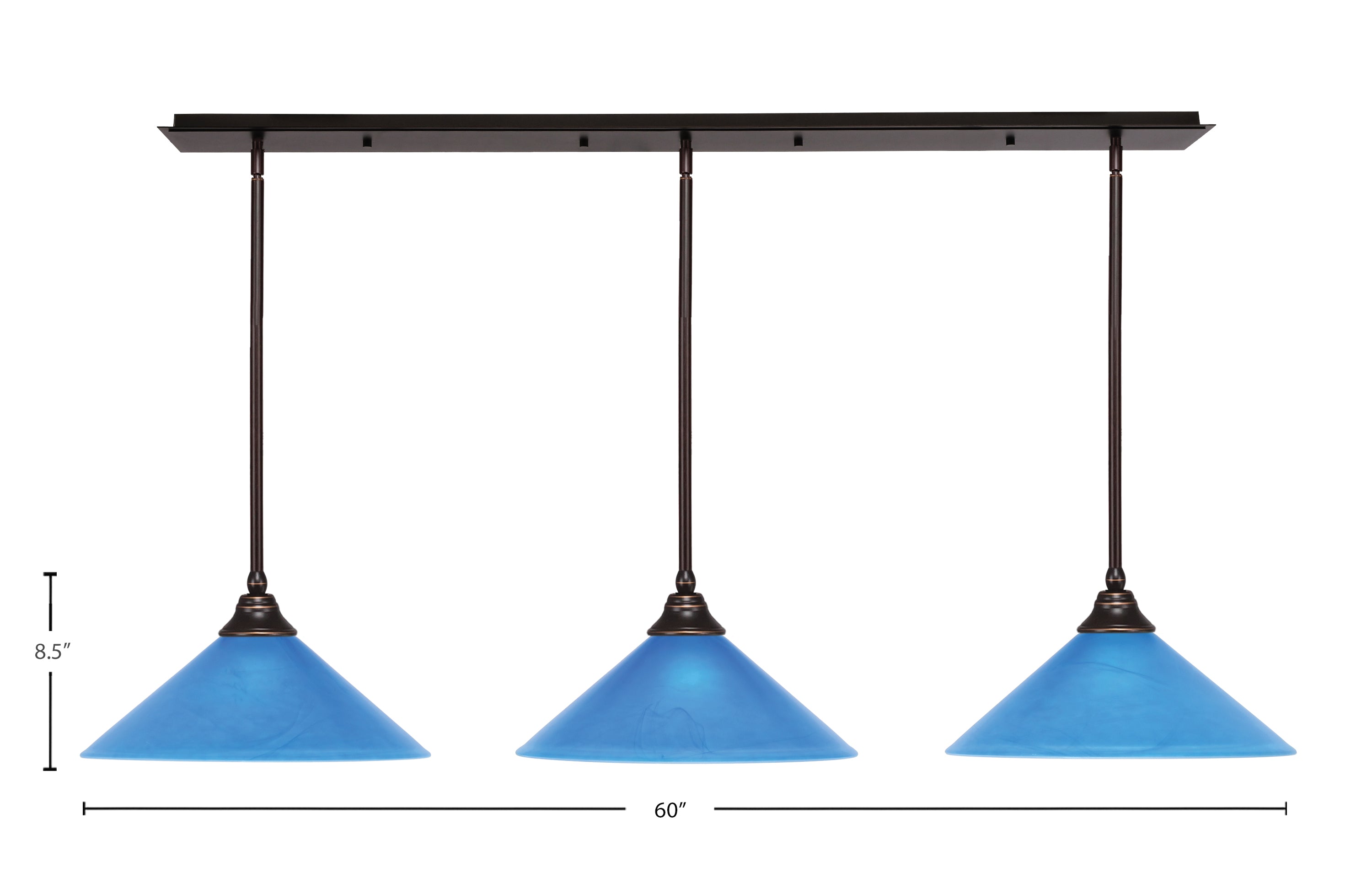 Any Three Light Multi Light Pendant in Dark Granite with 16" Blue Italian Shade