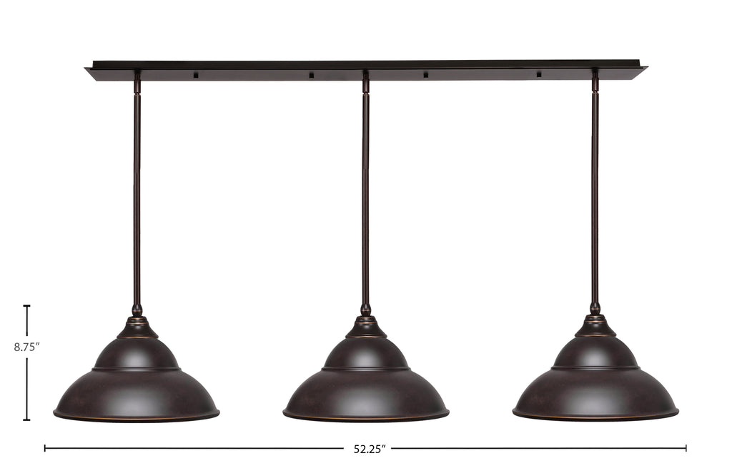 Stem Three Light Linear Pendalier in Dark Granite with Dark Granite Double Bubble Metal Shades Shade