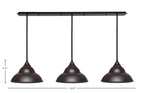 Stem Three Light Linear Pendalier in Dark Granite with Dark Granite Double Bubble Metal Shades Shade