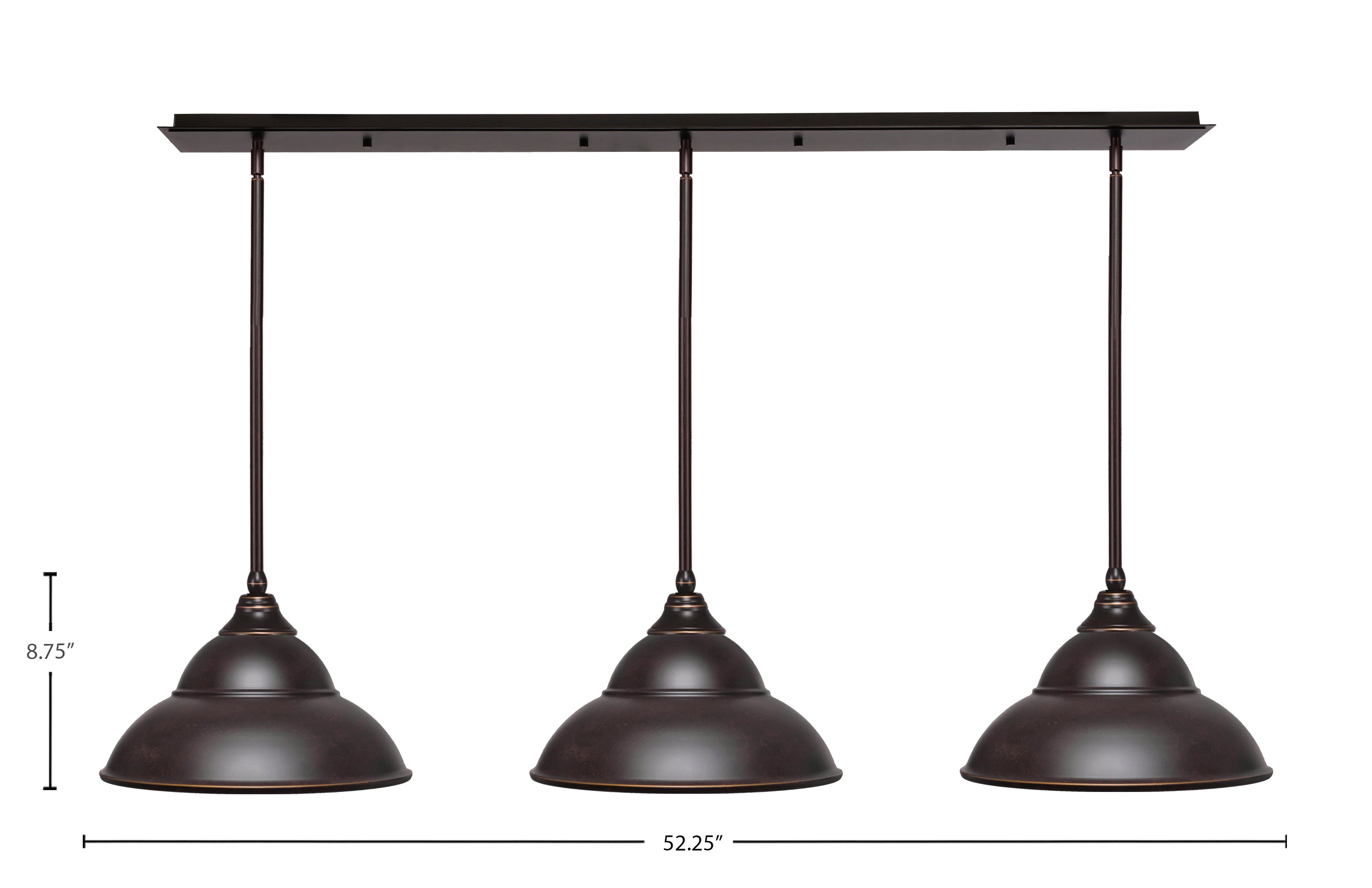 Stem Three Light Linear Pendalier in Dark Granite with Dark Granite Double Bubble Metal Shades Shade
