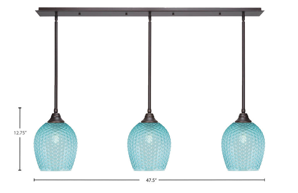 Stem Three Light Linear Pendalier in Dark Granite with Turquoise Textured Shade