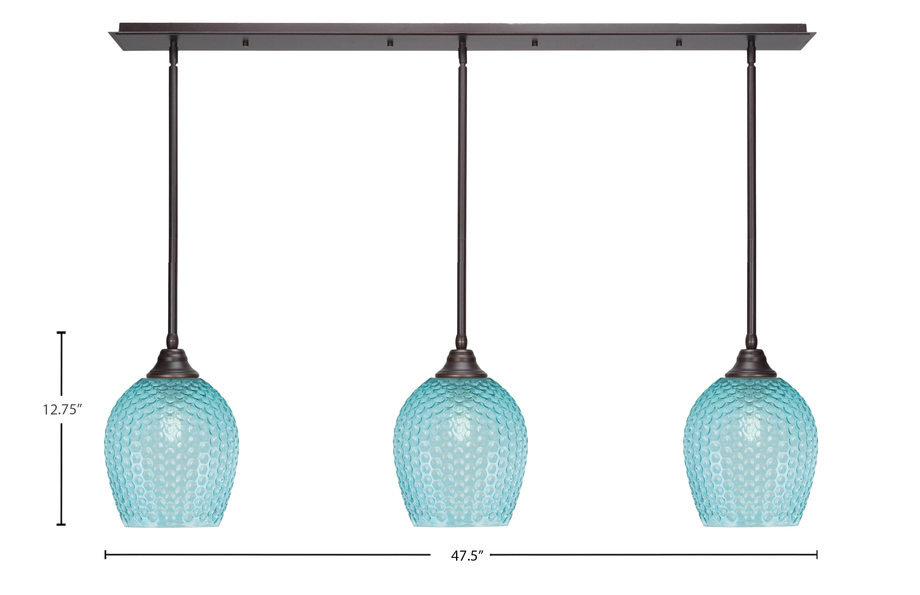 Stem Three Light Linear Pendalier in Dark Granite with Turquoise Textured Shade