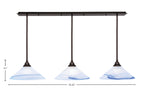 Stem Three Light Linear Pendalier in Dark Granite with Blue Swirl Shade