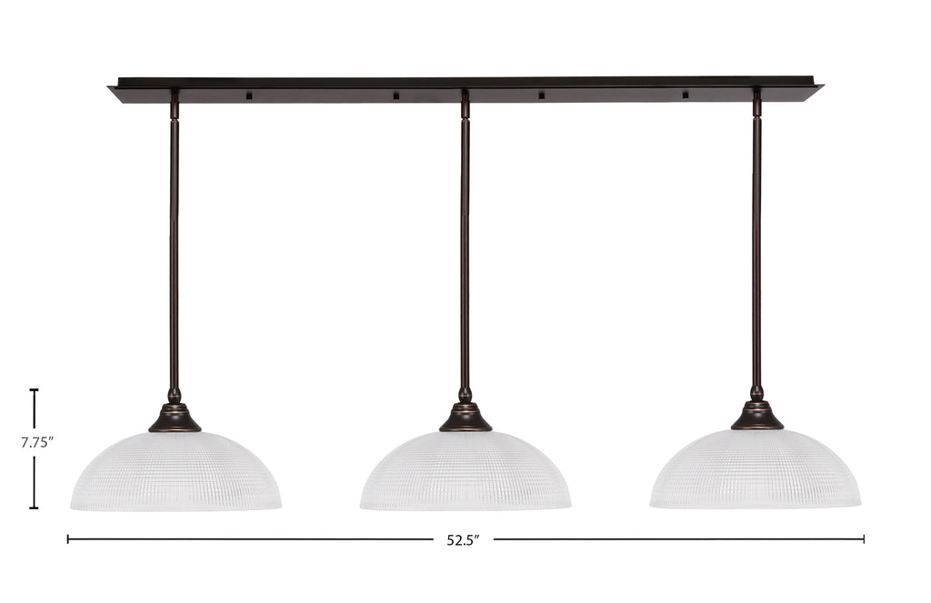 Stem Three Light Linear Pendalier in Dark Granite with Clear Ribbed Shade