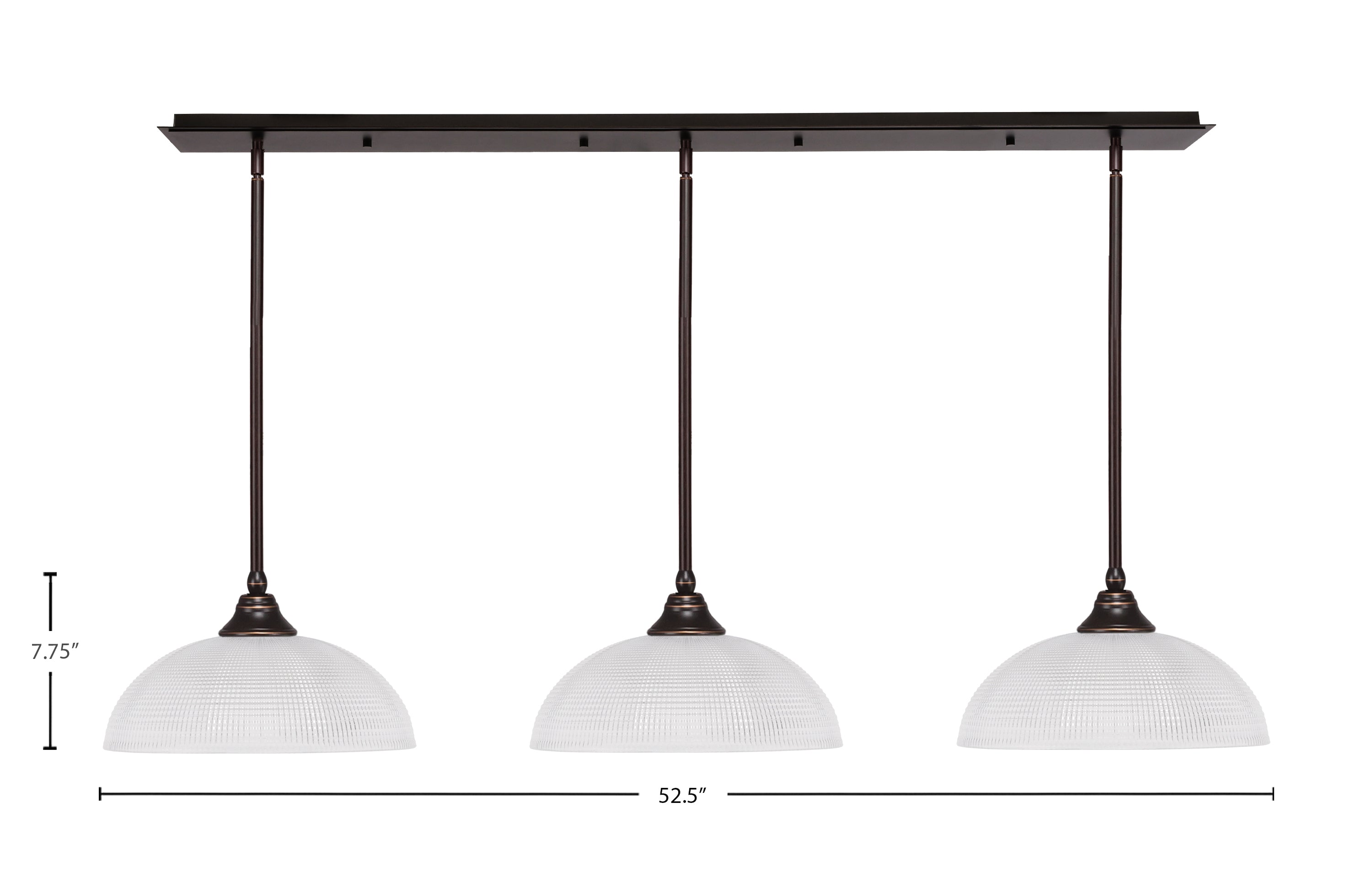 Stem Three Light Linear Pendalier in Dark Granite with Clear Ribbed Shade