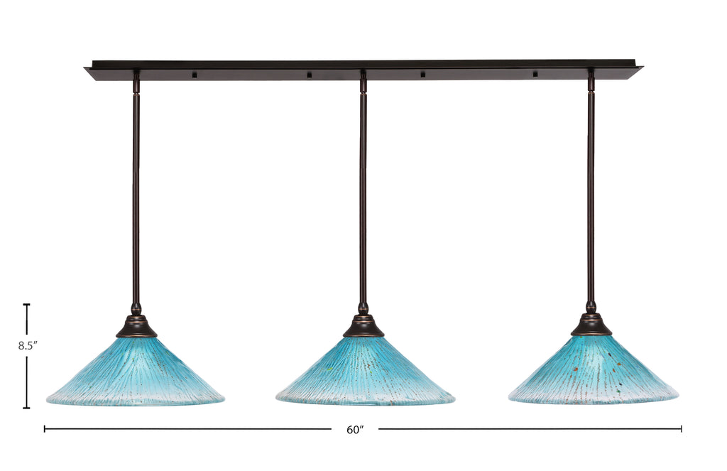 Any Three Light Multi Light Pendant in Dark Granite with 16" Teal Crystal Shade