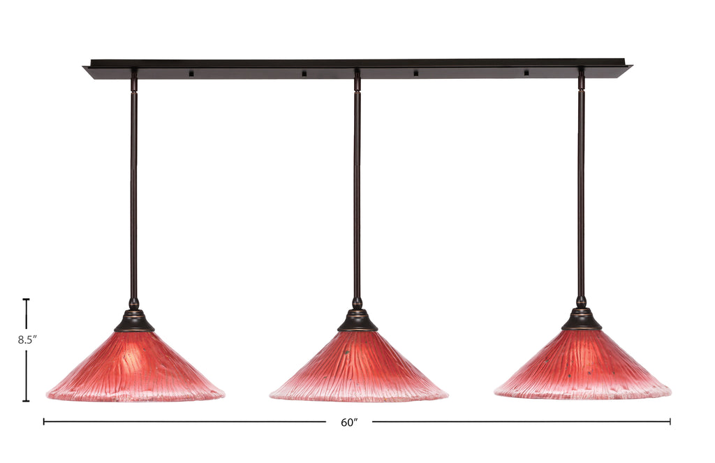 Any Three Light Multi Light Pendant in Dark Granite with 16" Raspberry Crystal Shade