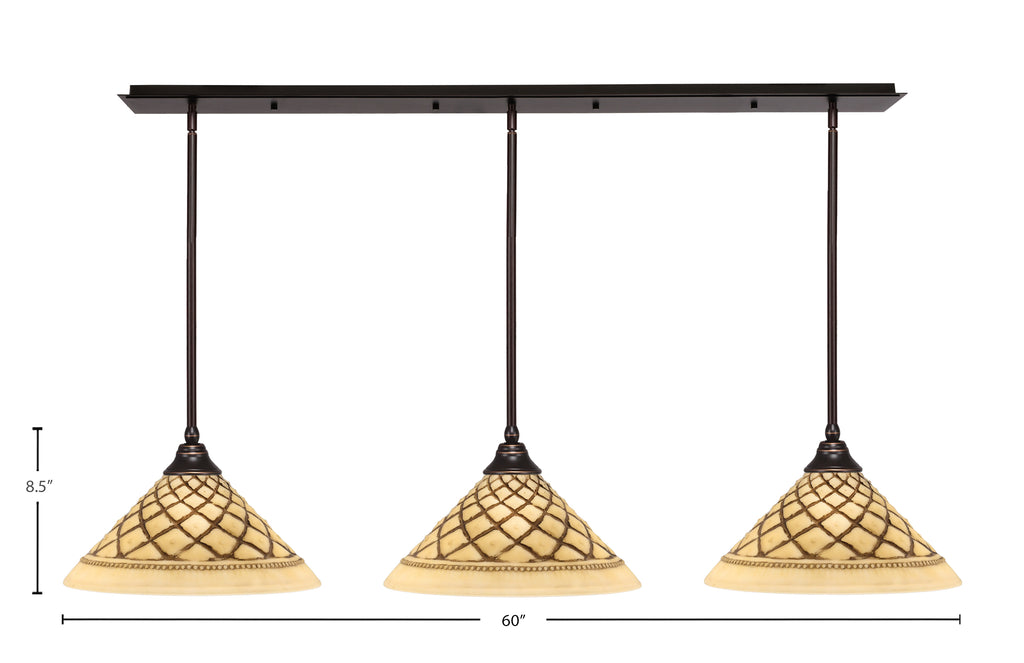 Any Three Light Multi Light Pendant in Dark Granite with 16" Chocolate Icing Shade