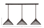 Stem Three Light Linear Pendalier in Dark Granite with Dark Granite Cone Mesh Metal Shades Shade