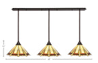 Any Three Light Linear Pendalier in Dark Granite with 16" Zion Art Glass Shade