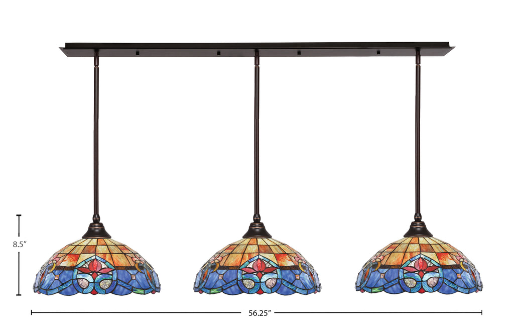 Any Three Light Linear Pendalier in Dark Granite with 16" Sierra Art Glass Shade