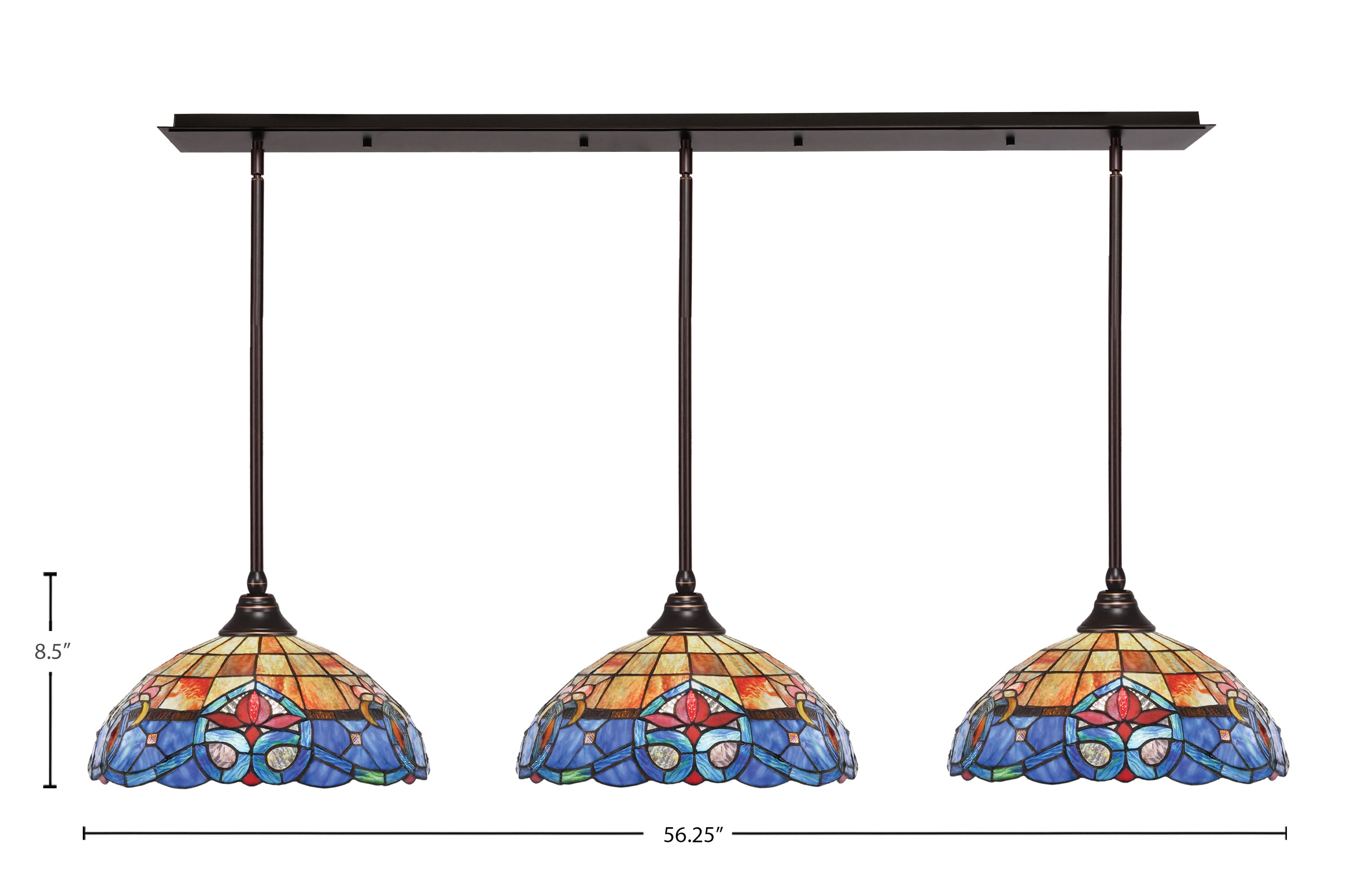 Any Three Light Linear Pendalier in Dark Granite with 16" Sierra Art Glass Shade