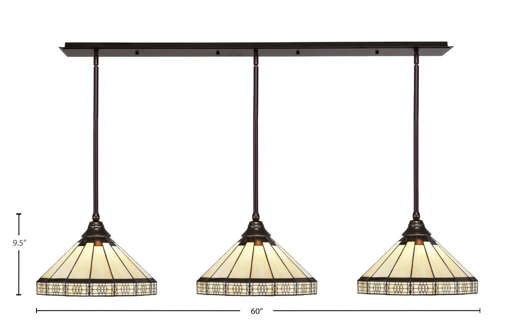 Any Three Light Multi Light Pendant in Dark Granite with 15" Honey & Brown Mission Art Glass Shade