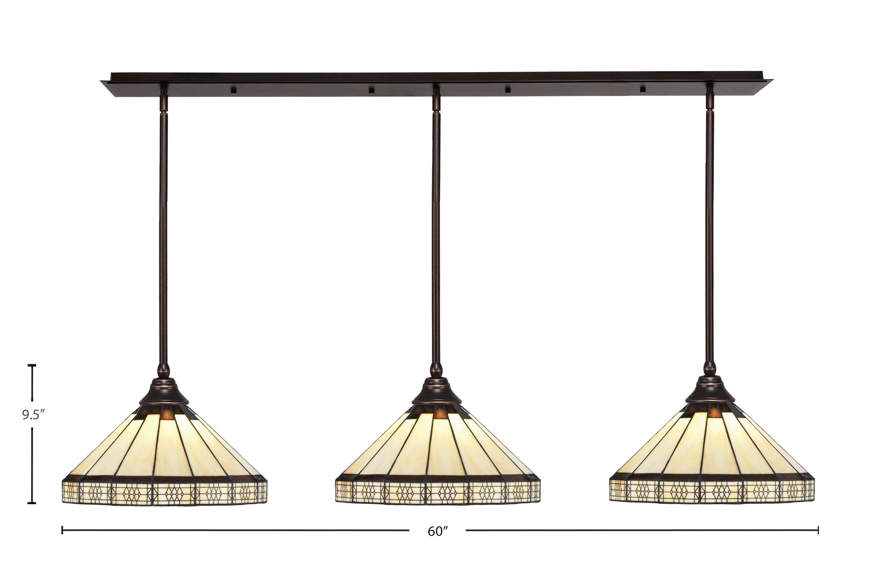 Any Three Light Multi Light Pendant in Dark Granite with 15" Honey & Brown Mission Art Glass Shade