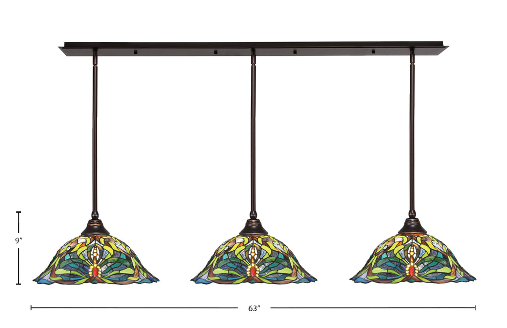 Any Three Light Multi Light Pendant in Dark Granite with 19" Kaleidoscope Art Glass Shade