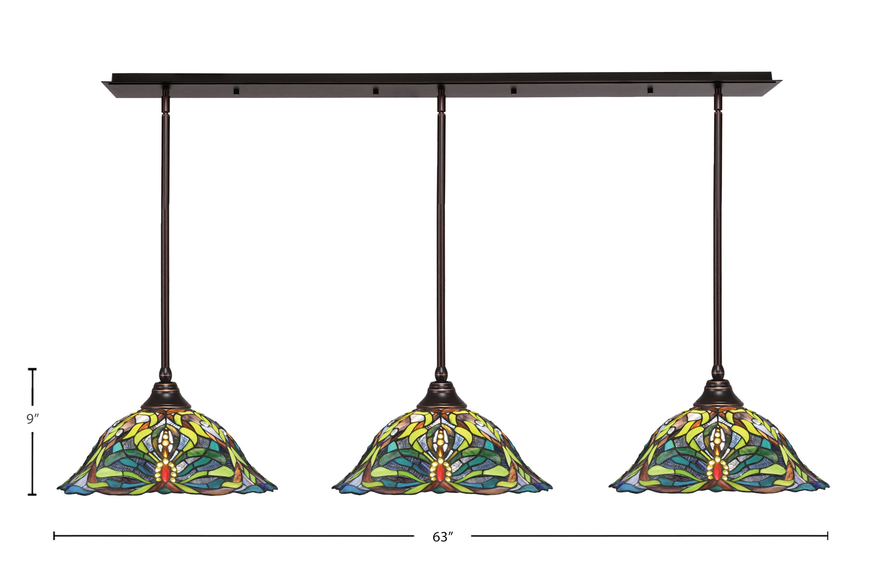 Any Three Light Multi Light Pendant in Dark Granite with 19" Kaleidoscope Art Glass Shade