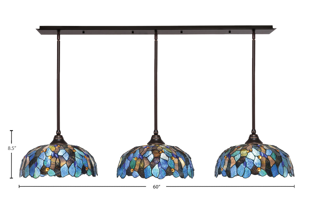 Any Three Light Multi Light Pendant in Dark Granite with 16" Blue Mosaic Art Glass Shade