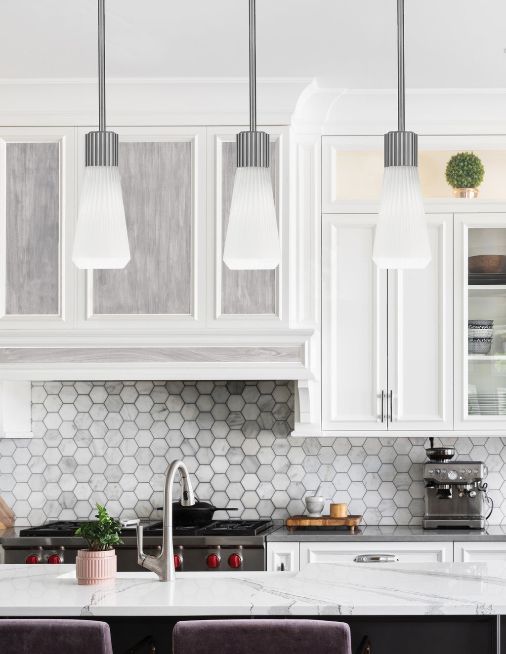 Everleigh One Light Mini Pendant in Graphite with White Opal Shade