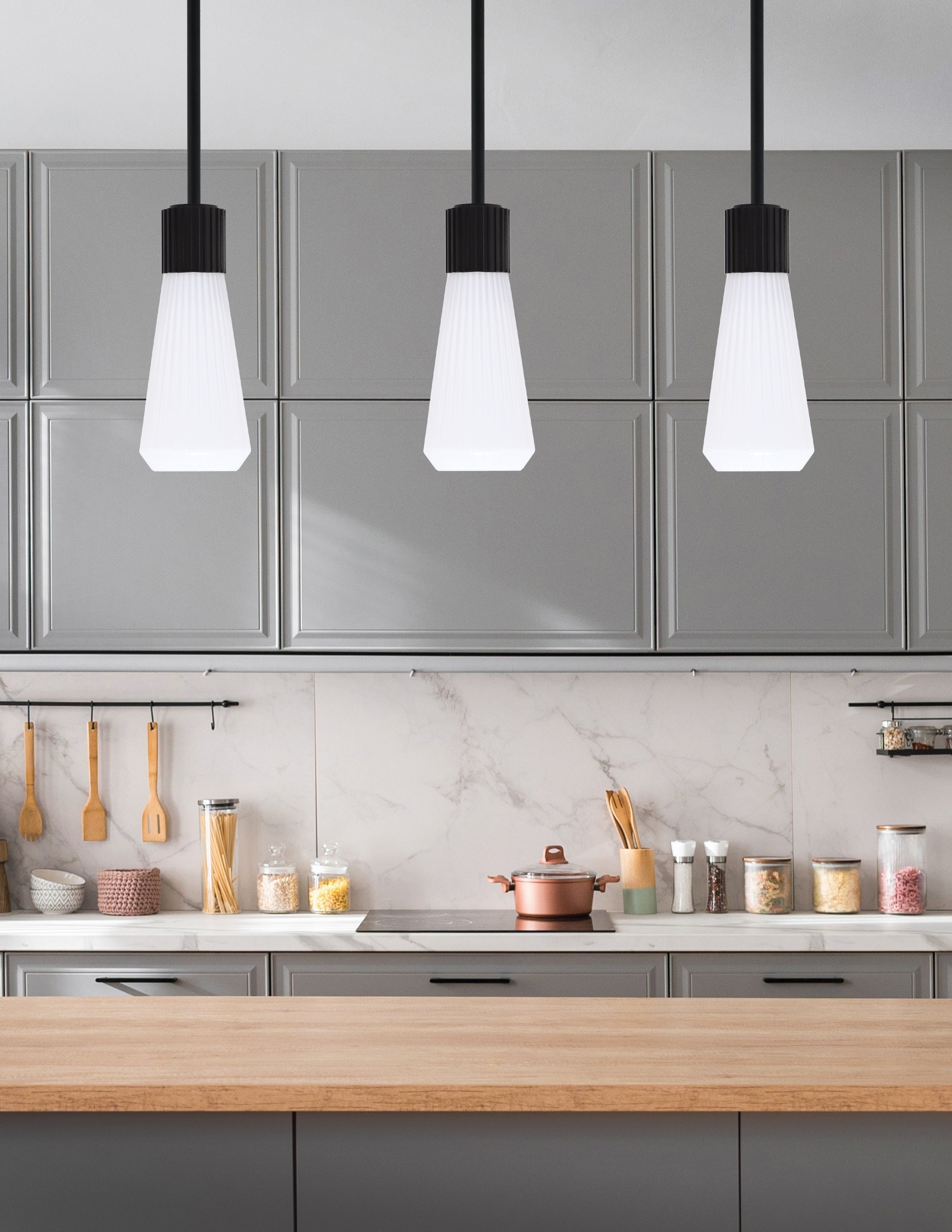 Everleigh One Light Mini Pendant in Matte Black with White Opal Shade