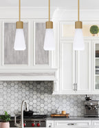 Everleigh One Light Mini Pendant in New Age Brass with White Opal Shade