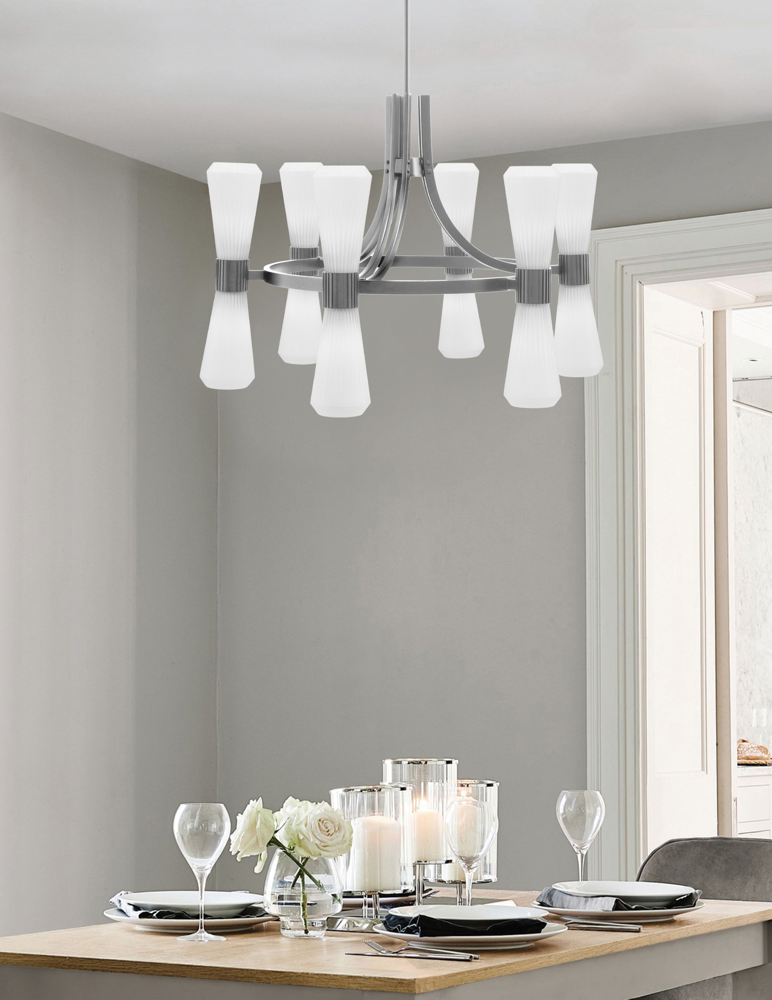 Everleigh 12 Light Chandelier in Graphite with White Opal Shade