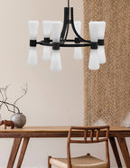 Everleigh 12 Light Chandelier in Matte Black with White Opal Shade