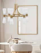 Everleigh 12 Light Chandelier in New Age Brass with White Opal Shade