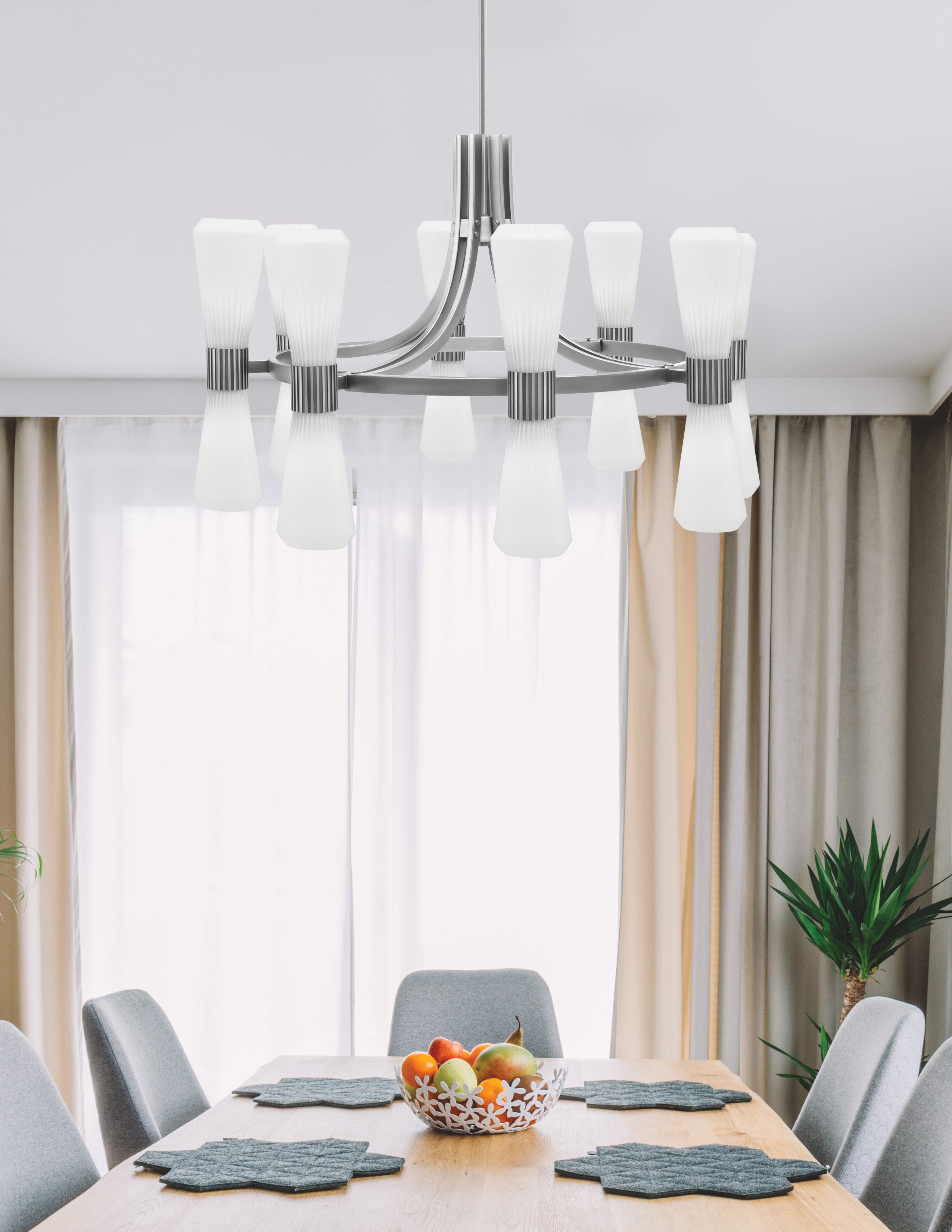 Everleigh 16 Light Chandelier in Graphite with White Opal Shade