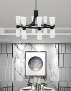 Everleigh 16 Light Chandelier in Matte Black with White Opal Shade