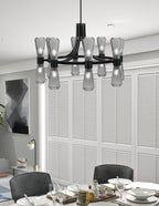 Everleigh 16 Light Chandelier in Matte Black with Smoke Ribbed Shade