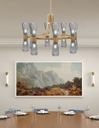 Everleigh 16 Light Chandelier in New Age Brass with Smoke Ribbed Shade