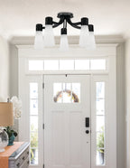 Everleigh Five Light Semi-Flush Mount in Matte Black with White Opal Shade