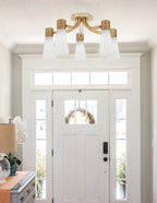 Everleigh Five Light Semi-Flush Mount in New Age Brass with White Opal Shade