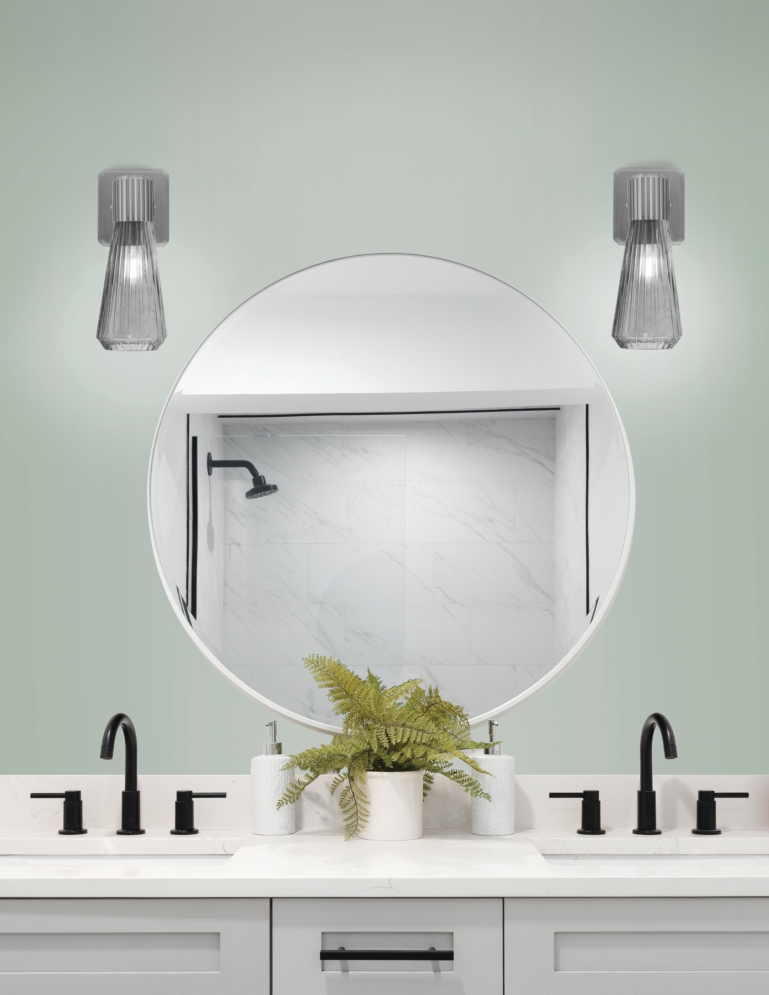 Everleigh One Light Wall Sconce in Graphite with Smoke Ribbed Shade