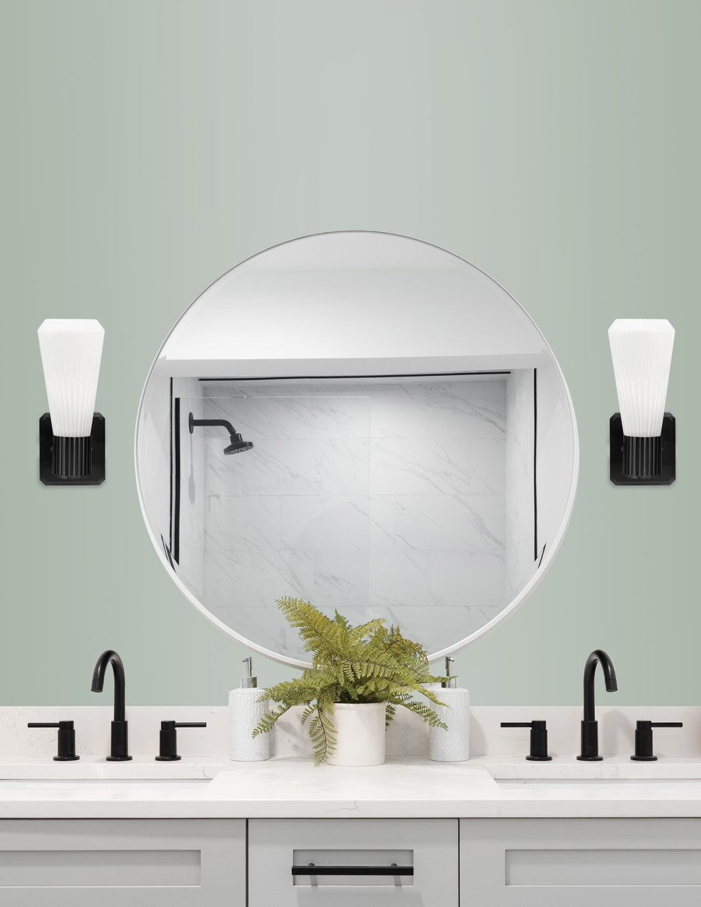 Everleigh One Light Wall Sconce in Matte Black with White Opal Shade