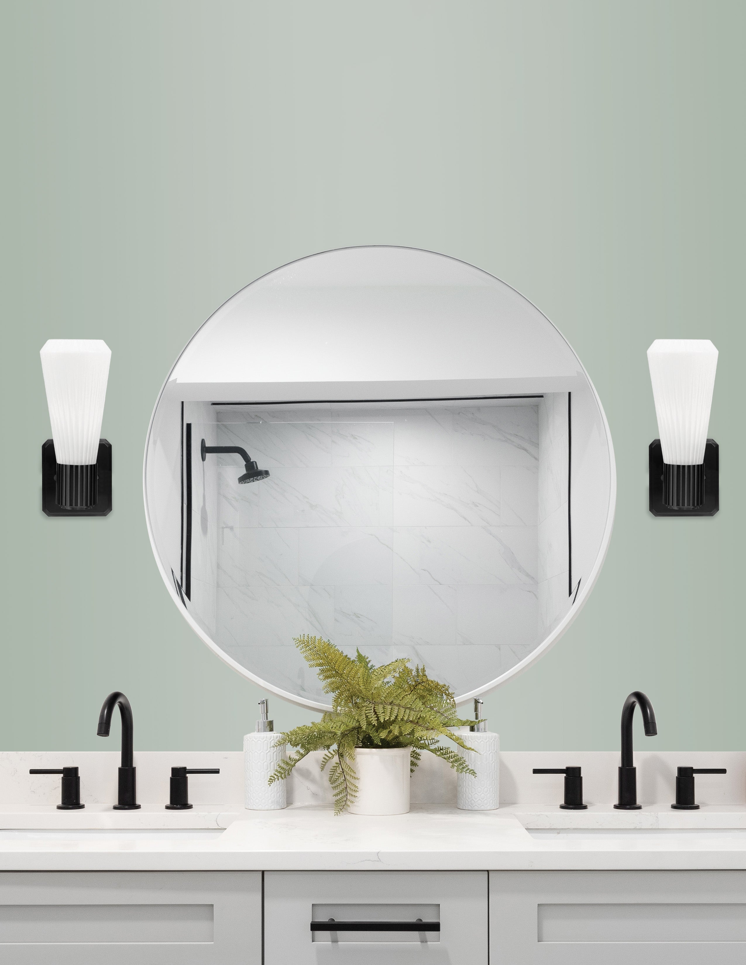 Everleigh One Light Wall Sconce in Matte Black with White Opal Shade