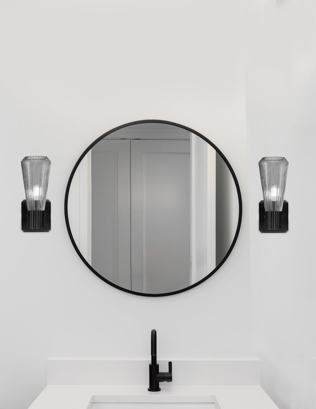 Everleigh One Light Wall Sconce in Matte Black with Smoke Ribbed Shade